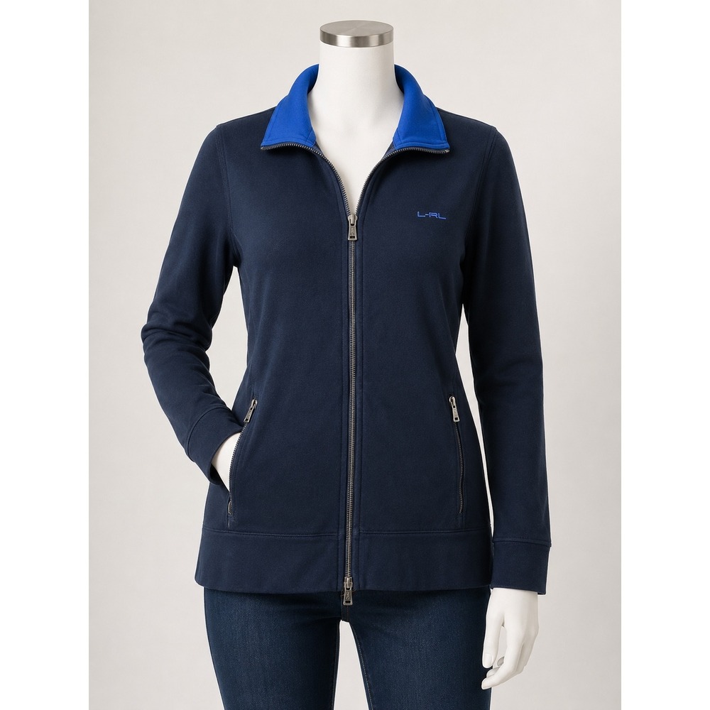 L-RL Lauren Active Ralph Lauren XL Navy Full Zip Jacket Blue Collar Stretch‎